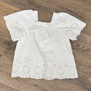 Zara White Eyelet Square-Neck Blouse